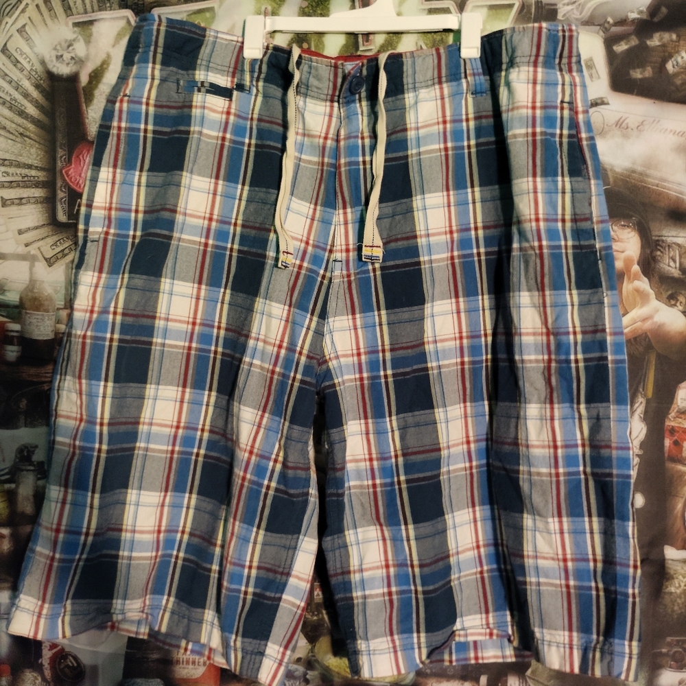 Chor Blue Plaid Bermuda Drawstring Shorts